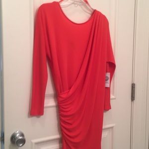 Vince Camuto long sleeve orange coral dress